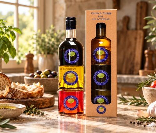 Rustic Oil and Vinegar Kitchen Vignette