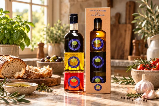 Rustic Oil and Vinegar Kitchen Vignette